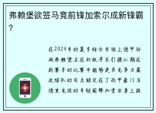 弗赖堡欲签马竞前锋加索尔成新锋霸？